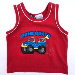 Vintage Baby Q Toddler Boys Red Dune Buggy Tank Top Sleeveless Shirt 2T